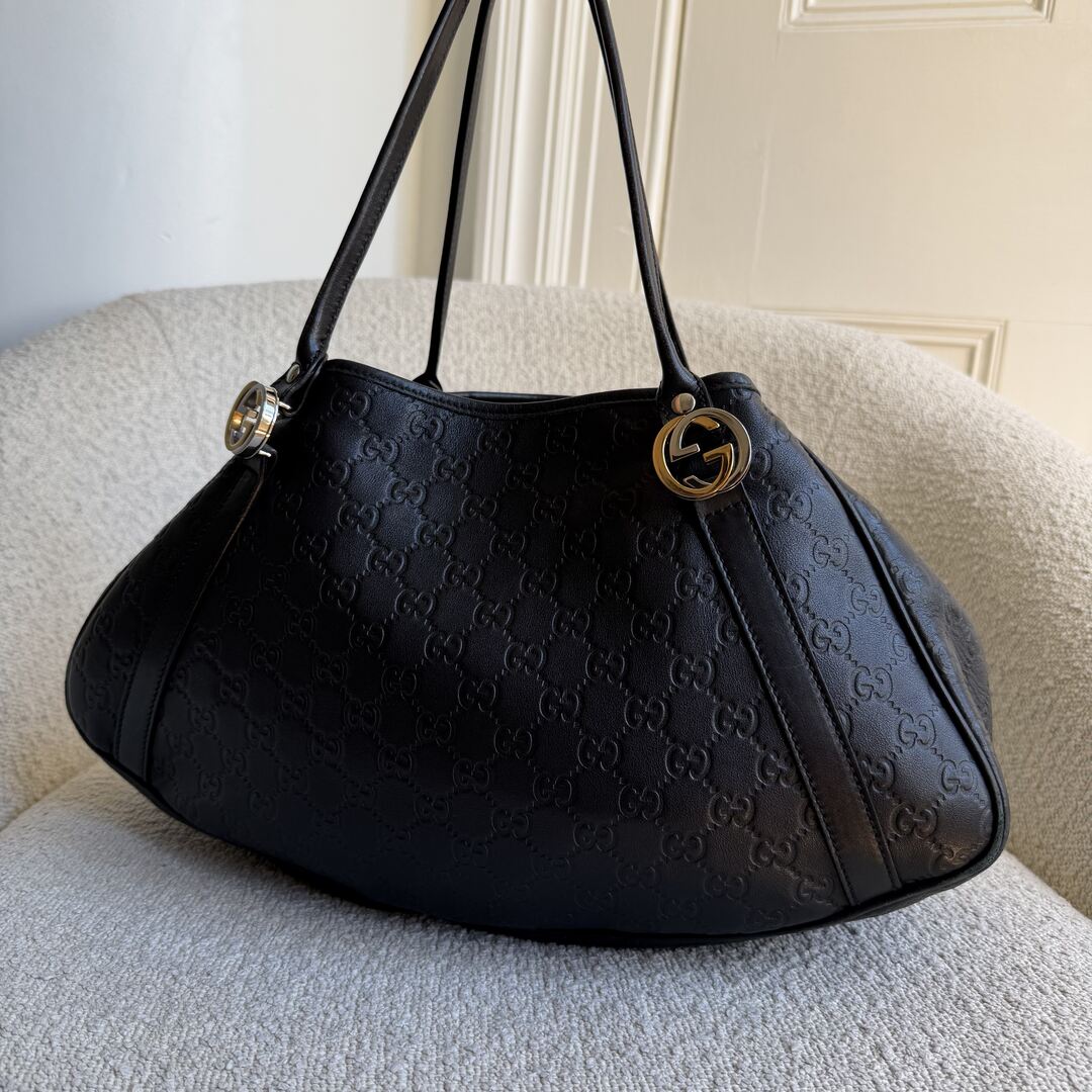 Gucci Guccissima Twins Leather Black Tote Bag