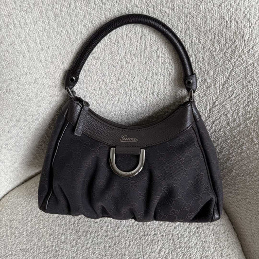 Gucci GG Canvas Abbey Chocolate Brown Shoulder Bag