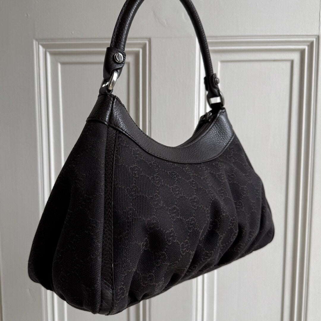 Gucci GG Canvas Abbey Chocolate Brown Shoulder Bag