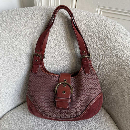 Coach Mini Signature Hobo Buckle Burgundy Shoulder Bag
