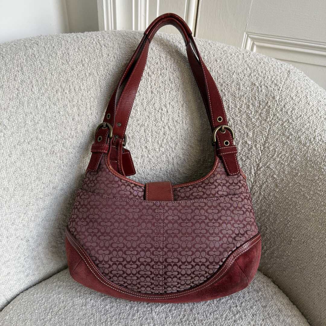 Coach Mini Signature Hobo Buckle Burgundy Shoulder Bag