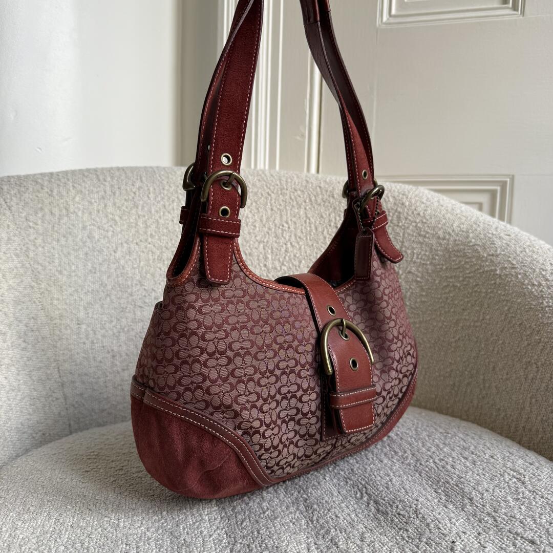 Coach Mini Signature Hobo Buckle Burgundy Shoulder Bag