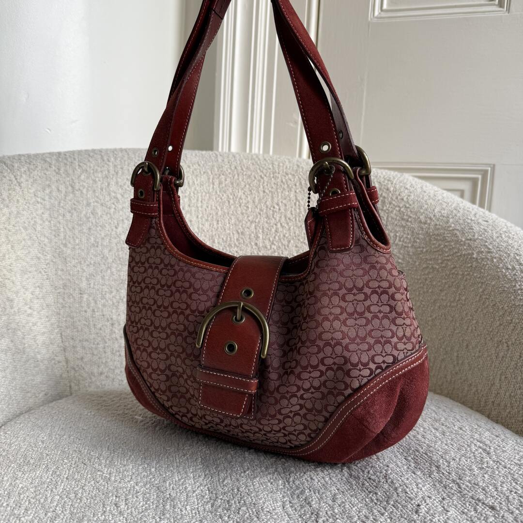 Coach Mini Signature Hobo Buckle Burgundy Shoulder Bag