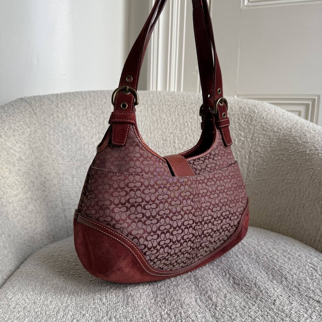 Coach Mini Signature Hobo Buckle Burgundy Shoulder Bag