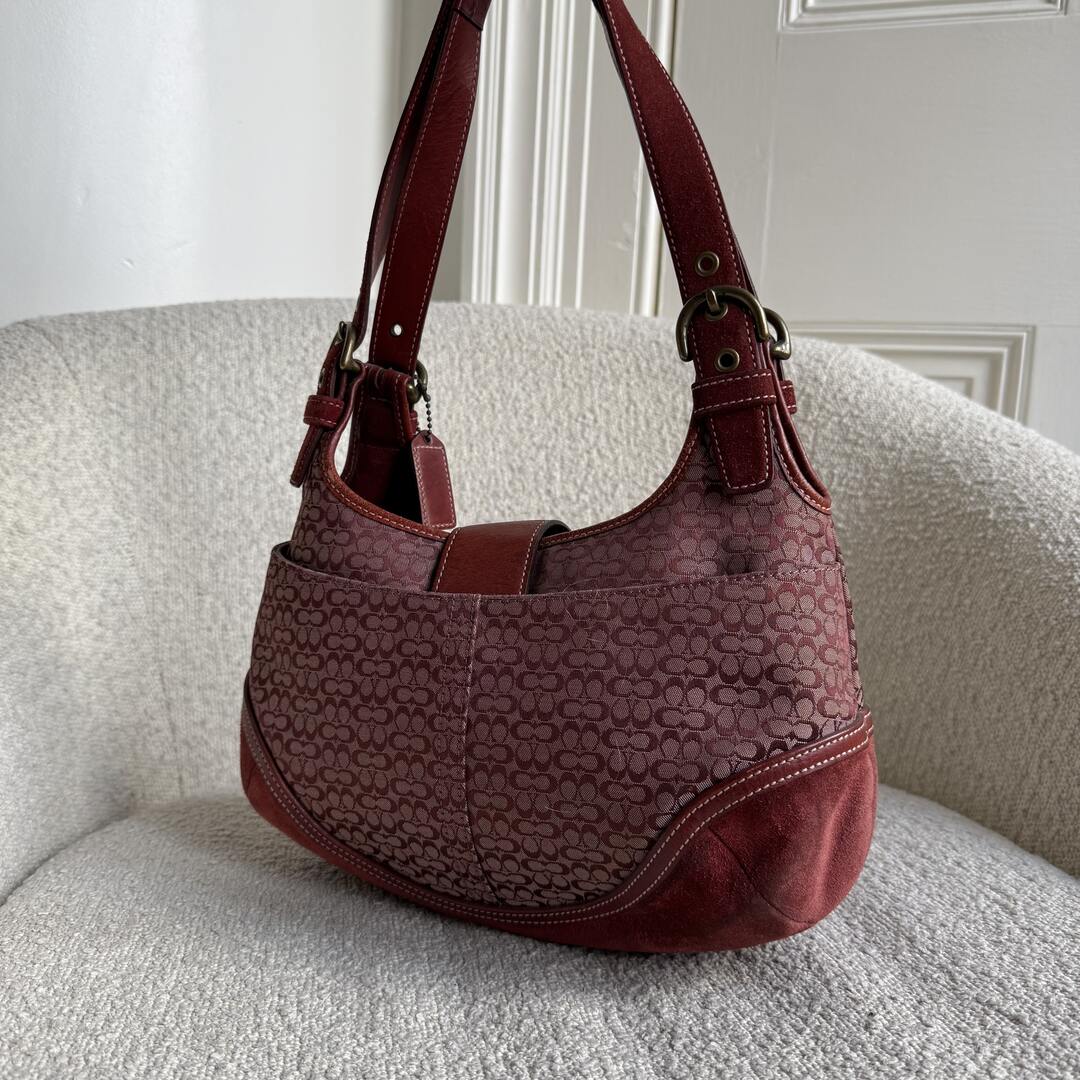 Coach Mini Signature Hobo Buckle Burgundy Shoulder Bag