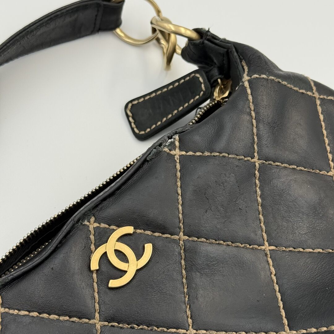 2003 Chanel CC Surpique Wild Stitch Black Leather Handbag