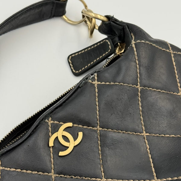 2003 Chanel CC Surpique Wild Stitch Black Leather Handbag