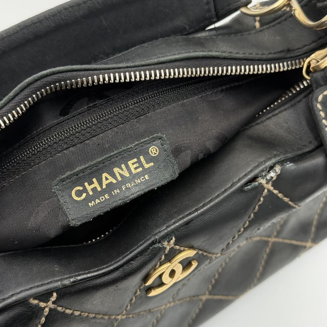 2003 Chanel CC Surpique Wild Stitch Black Leather Handbag