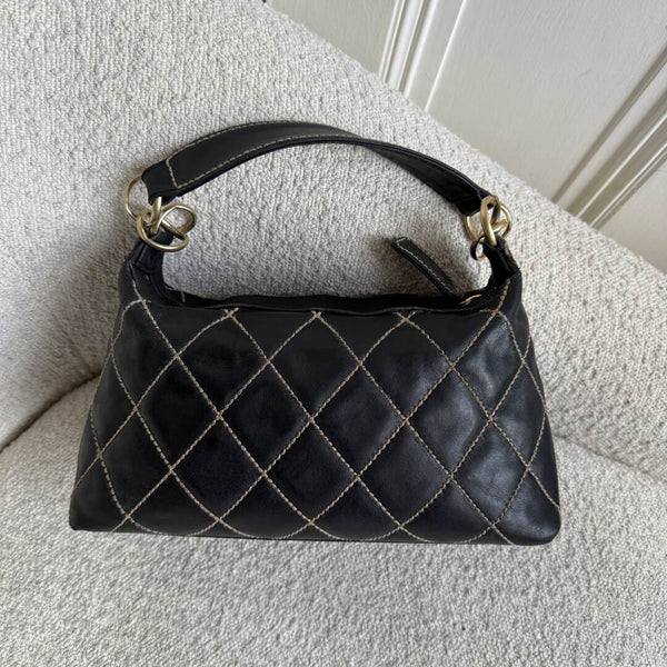 2003 Chanel CC Surpique Wild Stitch Black Leather Handbag