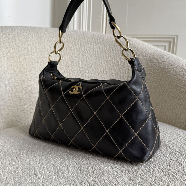 2003 Chanel CC Surpique Wild Stitch Black Leather Handbag