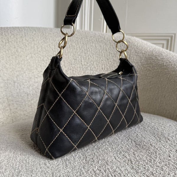 2003 Chanel CC Surpique Wild Stitch Black Leather Handbag