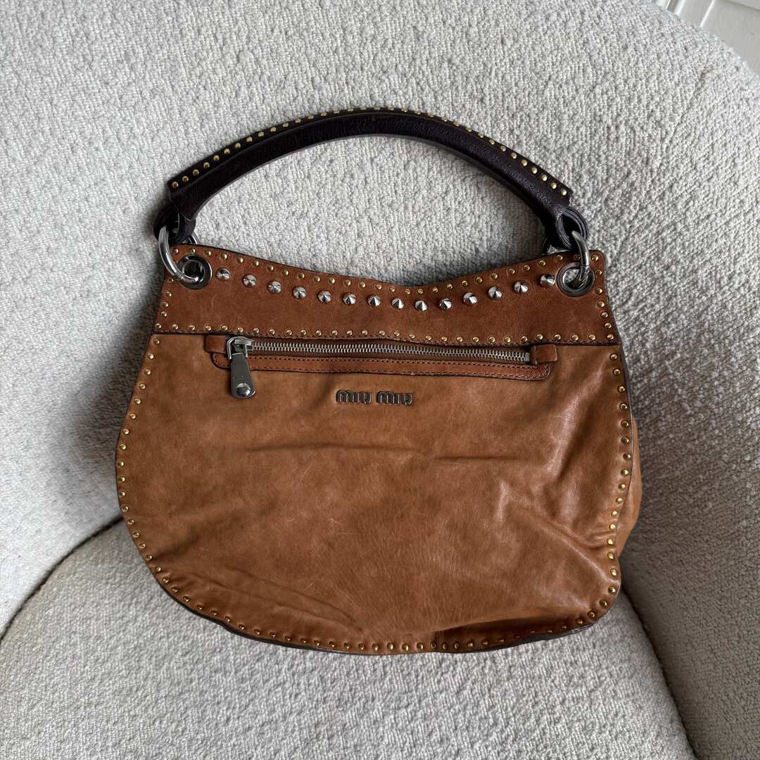 Miu Miu Studded Leather Brown Handbag