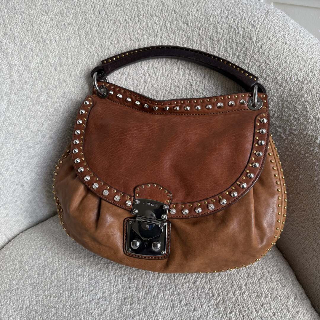 Miu Miu Studded Leather Brown Handbag