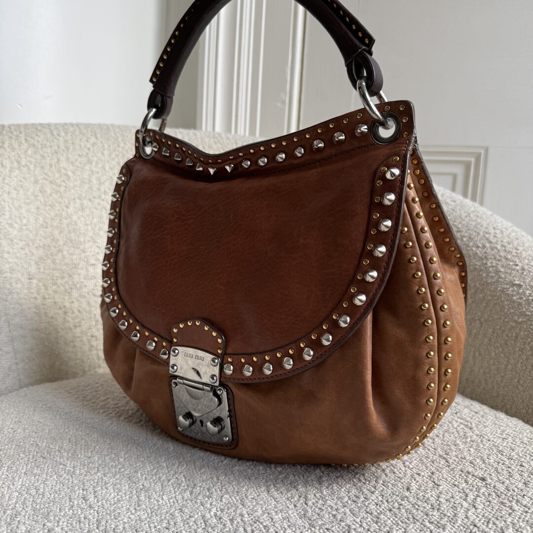 Miu Miu Studded Leather Brown Handbag