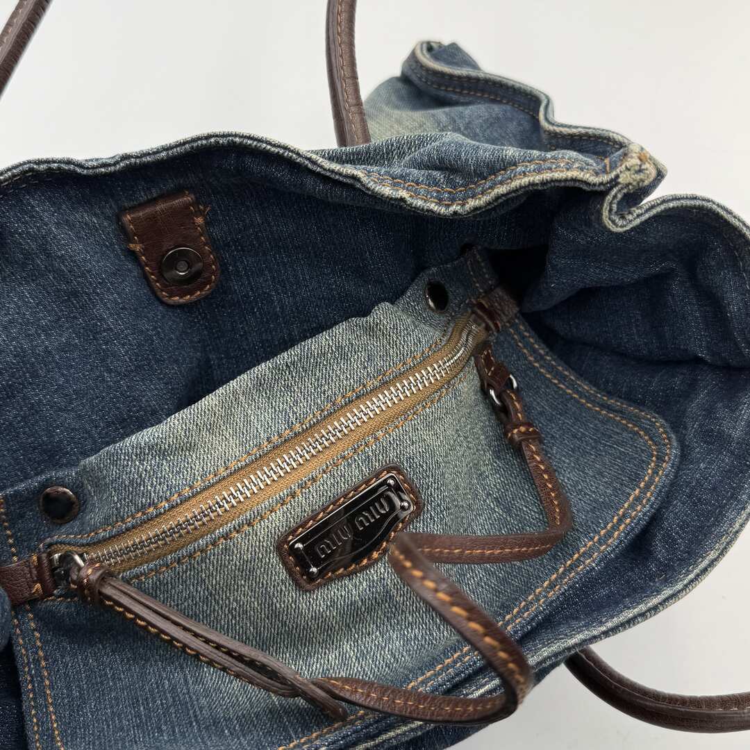 RARE 2000s Miu Miu Denim Buckle Brown Shoulder Bag