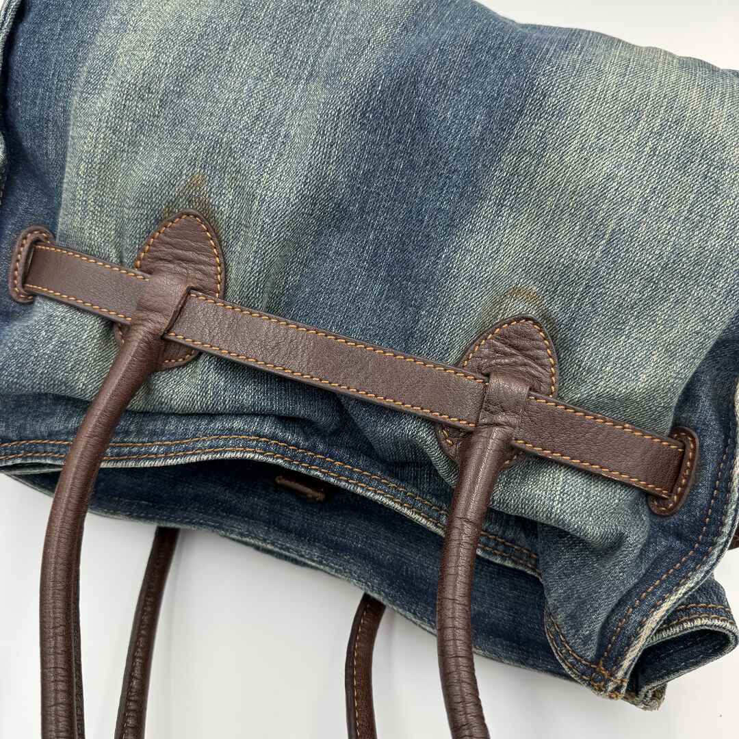 RARE 2000s Miu Miu Denim Buckle Brown Shoulder Bag