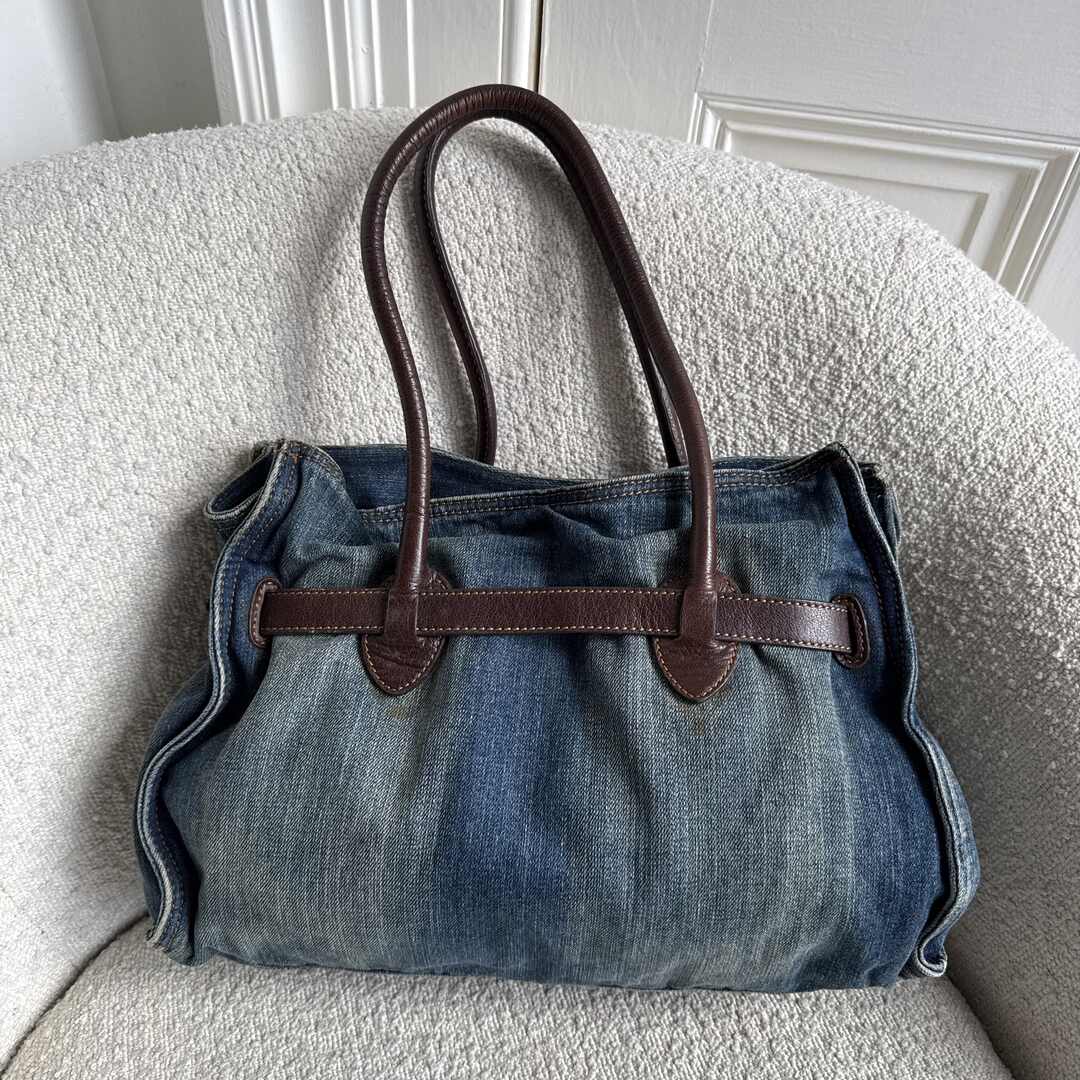 RARE 2000s Miu Miu Denim Buckle Brown Shoulder Bag
