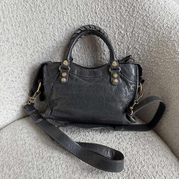 2015 Balenciaga The Mini City Leather Grey Bag