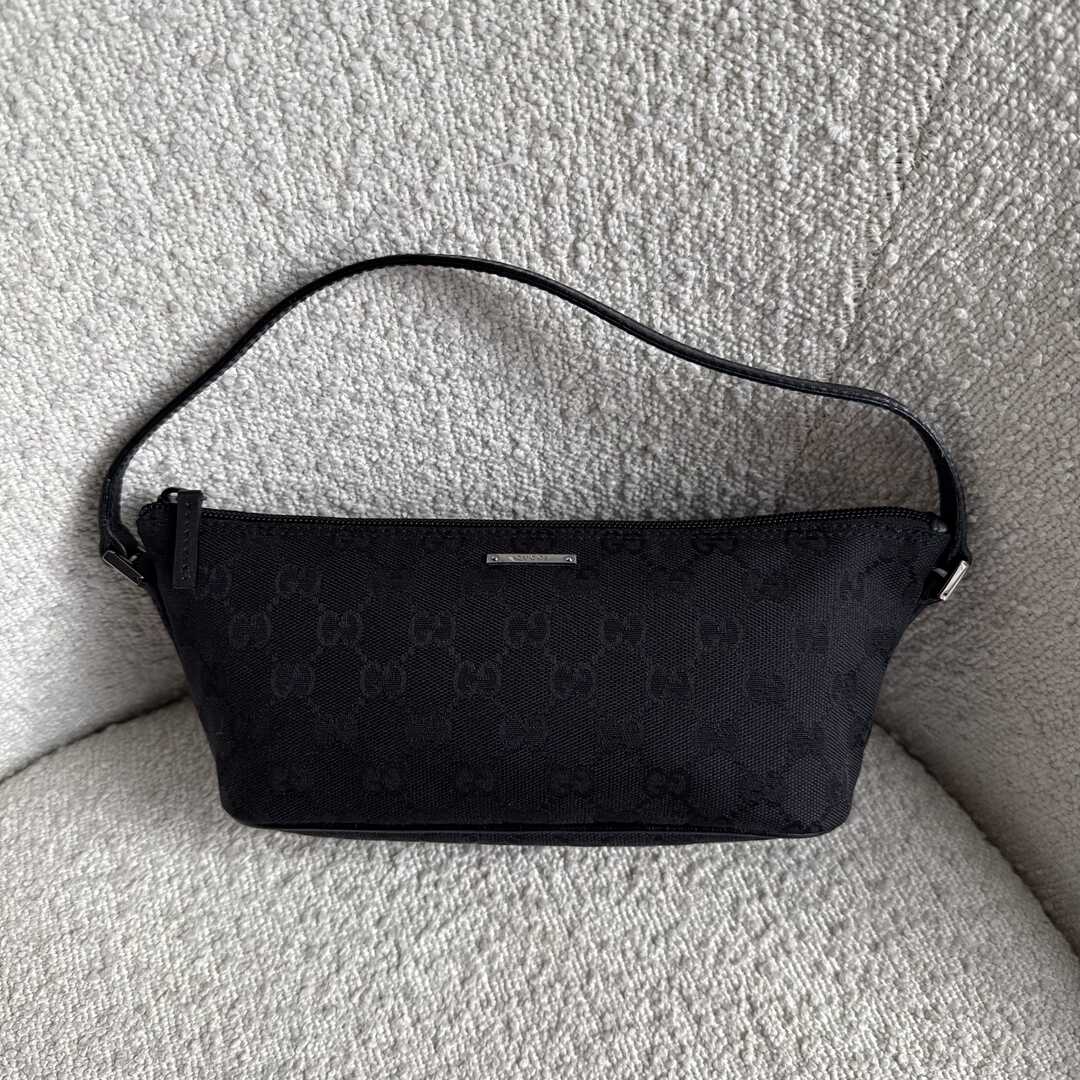 Gucci GG Monogram Black Boat Pochette Handbag