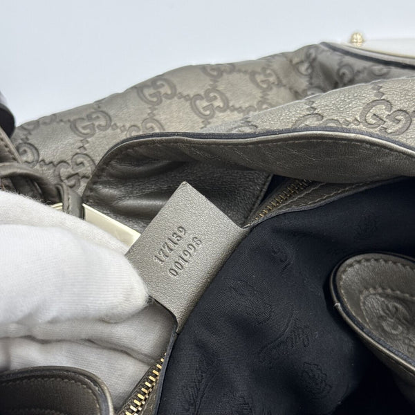 Gucci Indy Guccissima Metallic Silver Leather Shoulder Bag