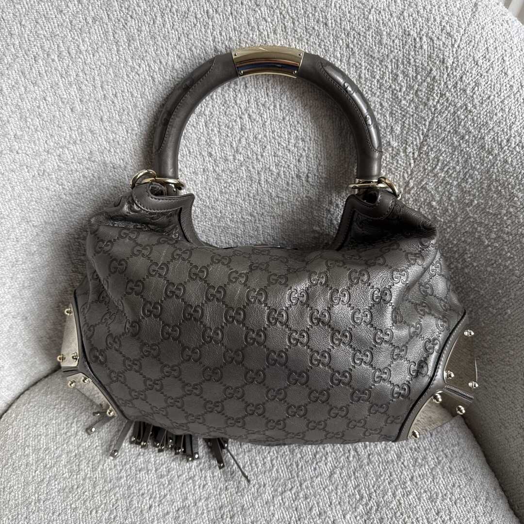 Gucci Indy Guccissima Metallic Silver Leather Shoulder Bag