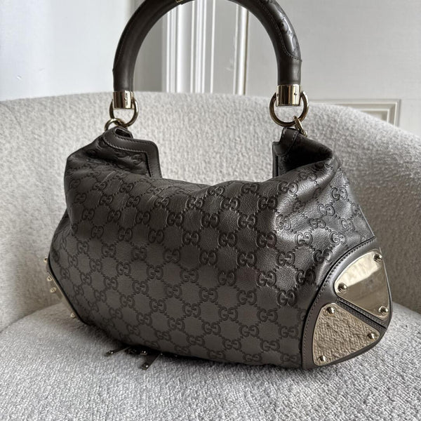 Gucci Indy Guccissima Metallic Silver Leather Shoulder Bag