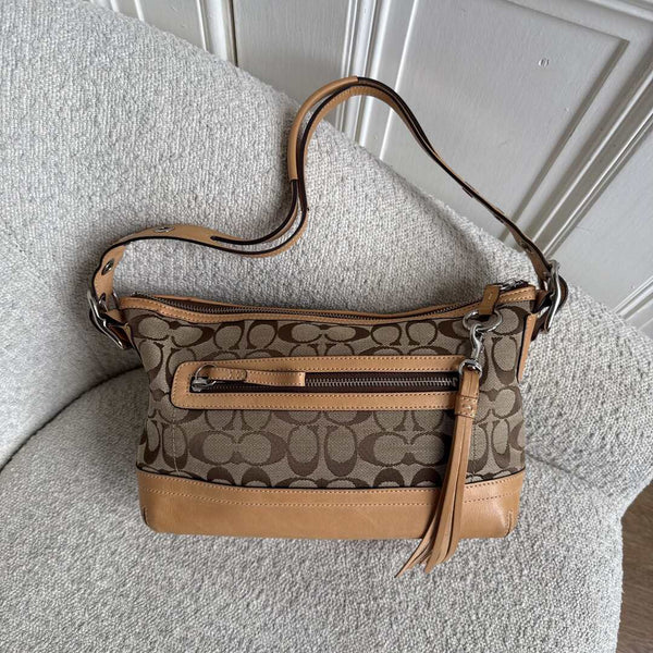 Coach Signature Tassel Tan Shoulder Bag