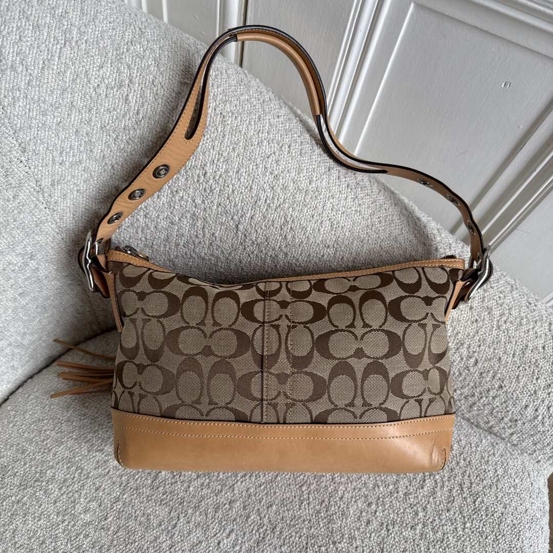 Coach Signature Tassel Tan Shoulder Bag