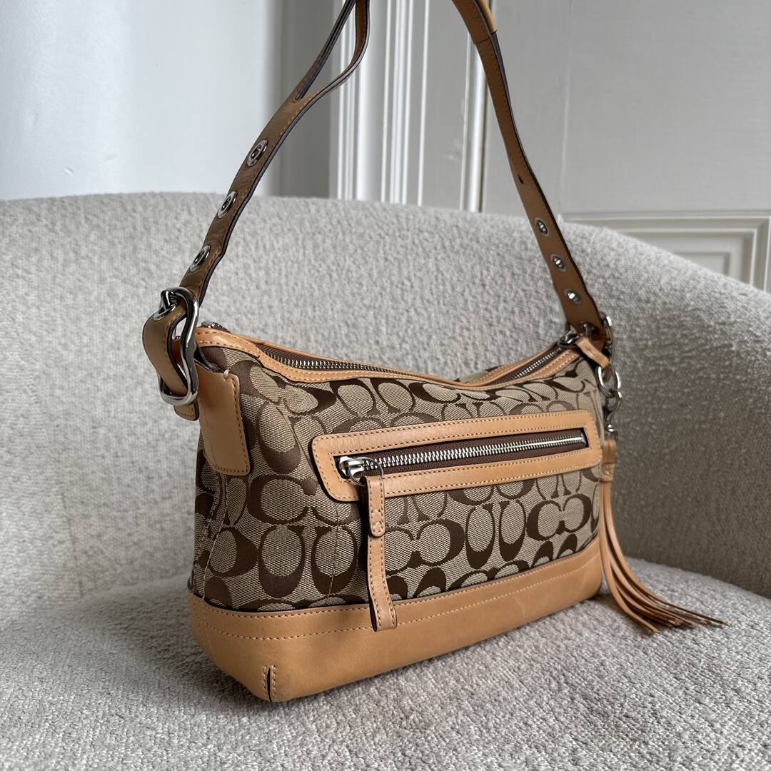 Coach Signature Tassel Tan Shoulder Bag