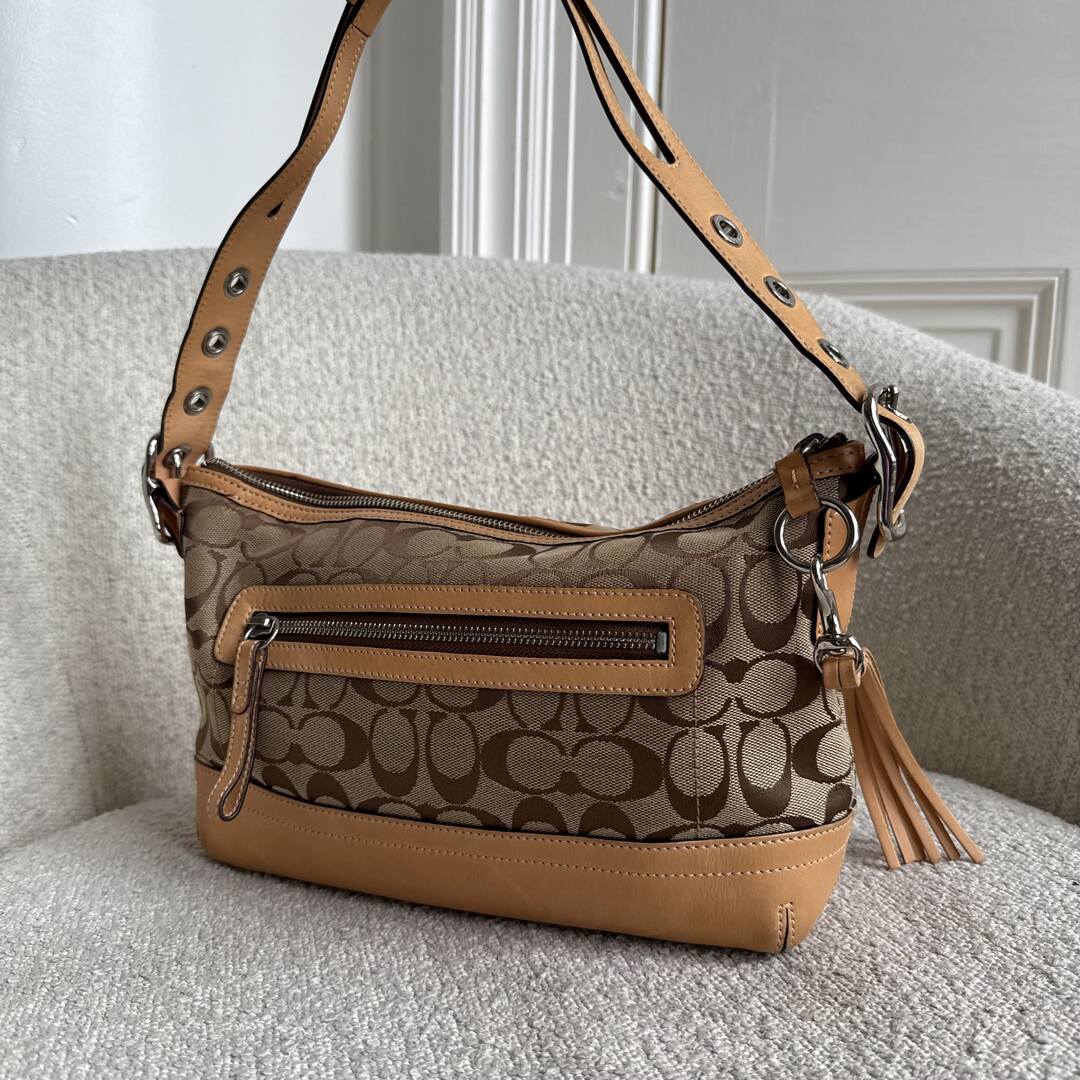 Coach Signature Tassel Tan Shoulder Bag