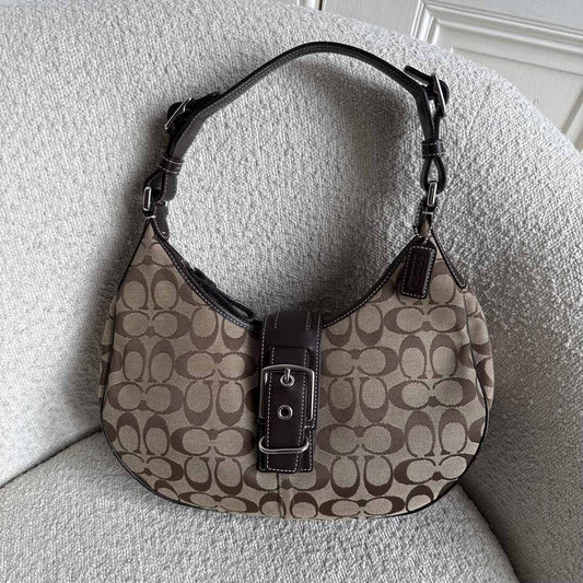 Coach Signature Hobo Buckle Brown Shoulder Bag