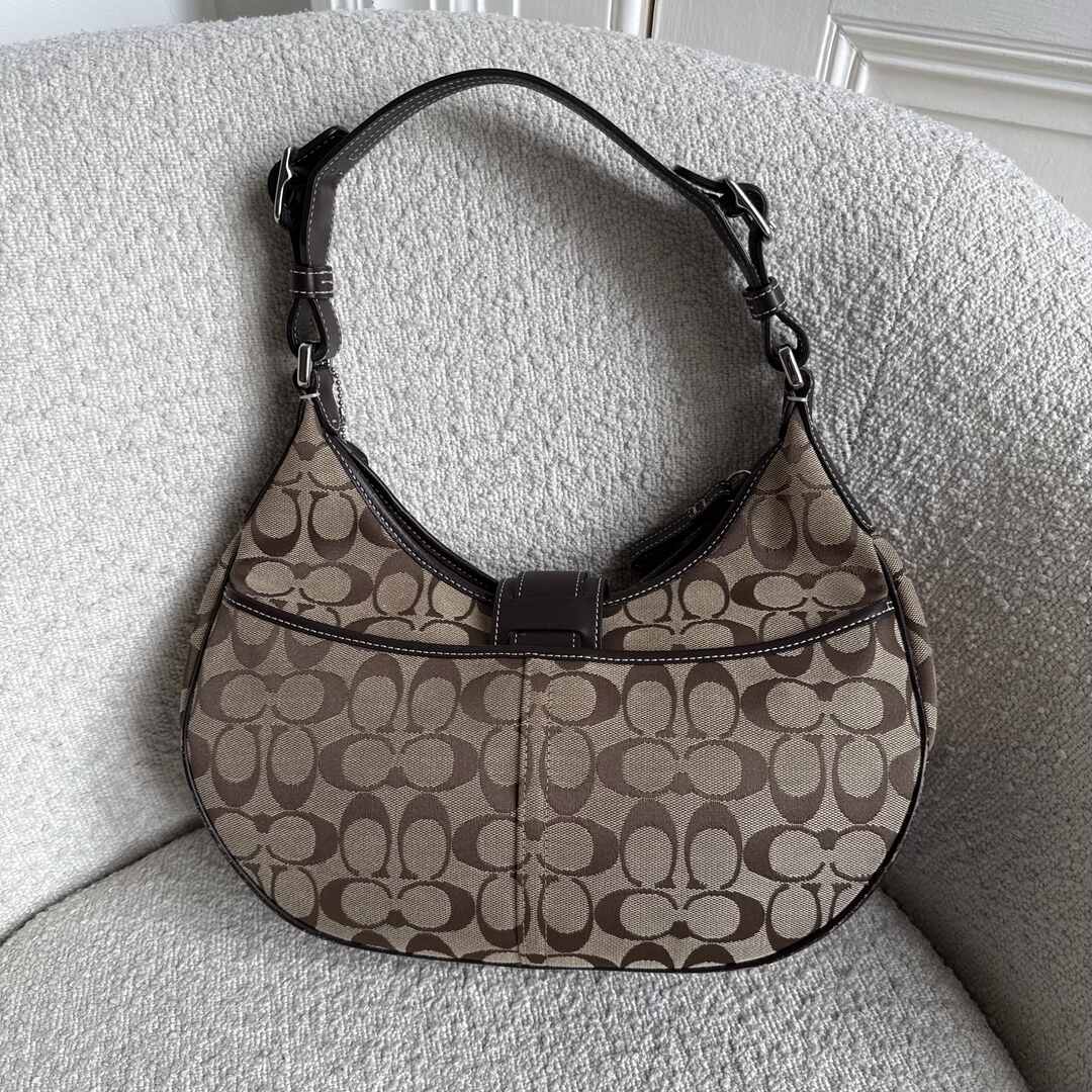 Coach Signature Hobo Buckle Brown Shoulder Bag