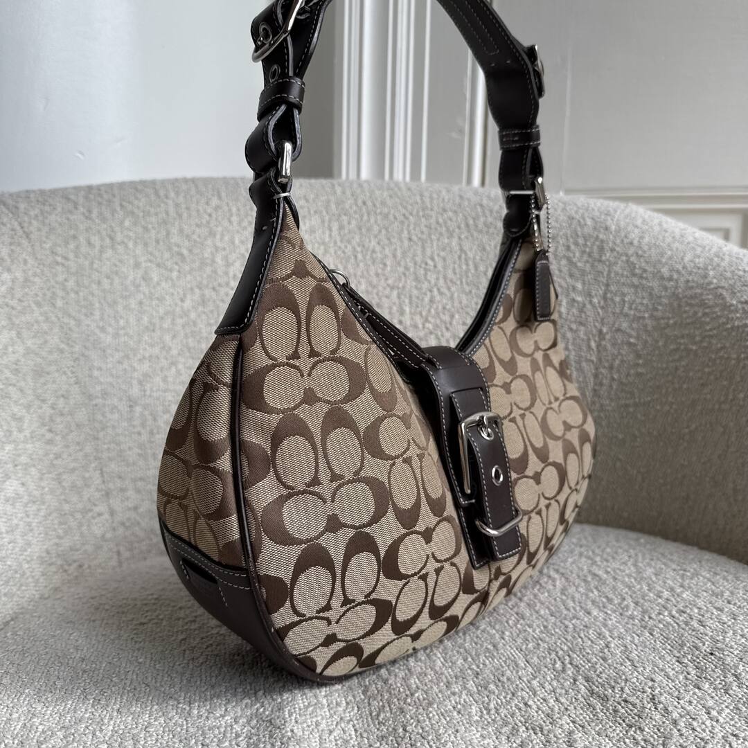 Coach Signature Hobo Buckle Brown Shoulder Bag