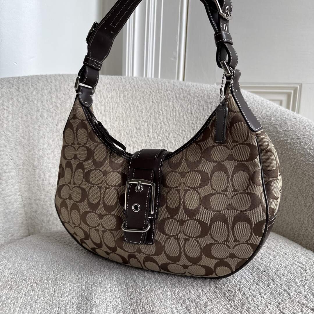 Coach Signature Hobo Buckle Brown Shoulder Bag