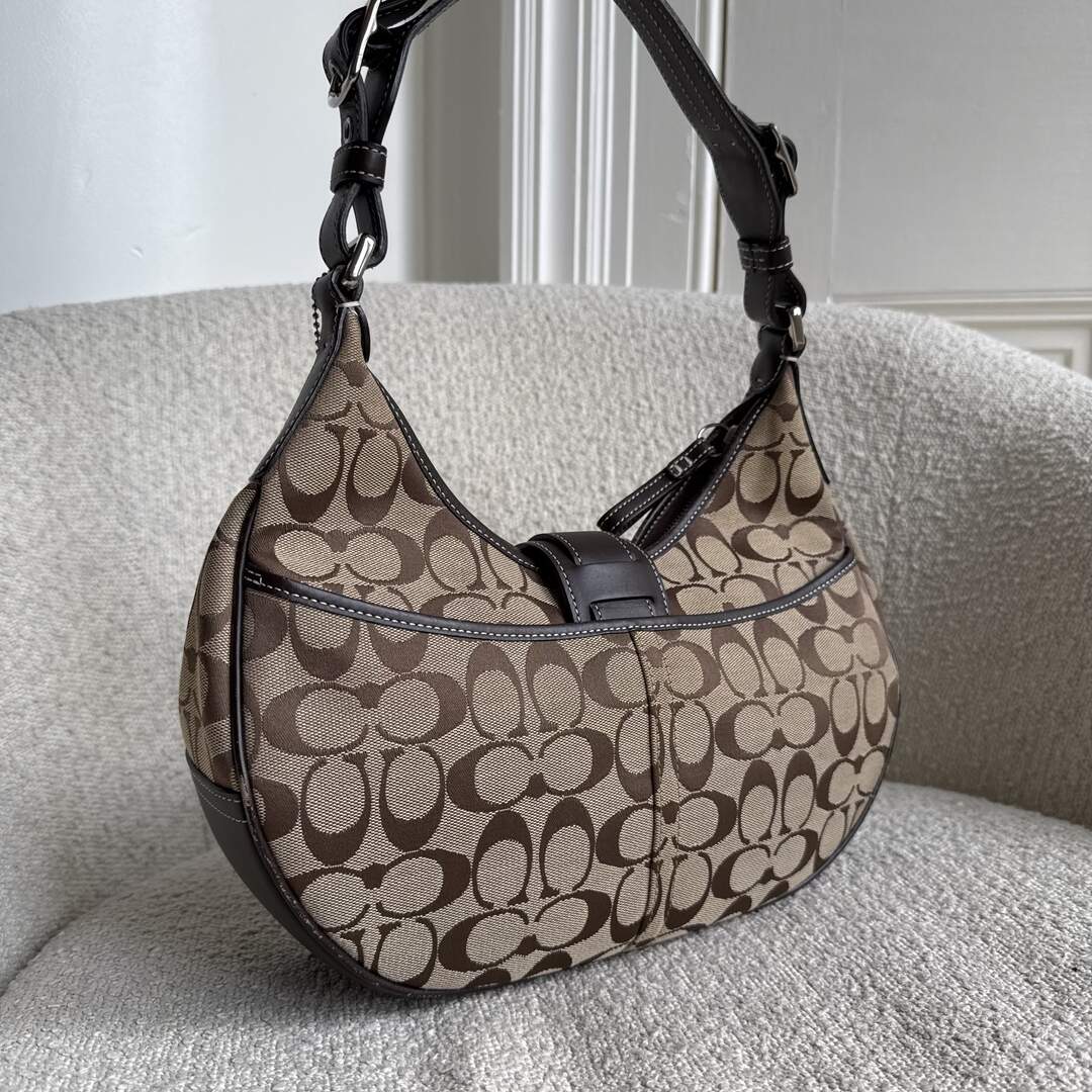 Coach Signature Hobo Buckle Brown Shoulder Bag