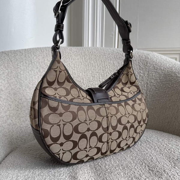 Coach Signature Hobo Buckle Brown Shoulder Bag