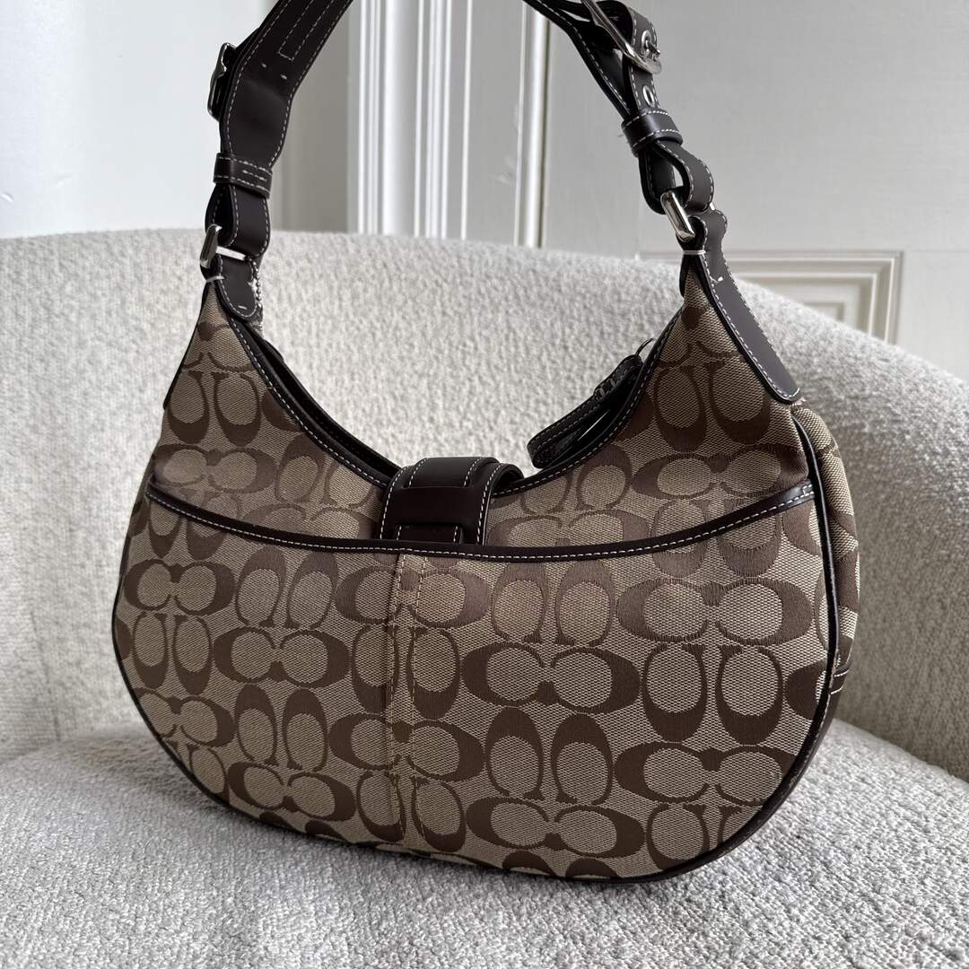 Coach Signature Hobo Buckle Brown Shoulder Bag