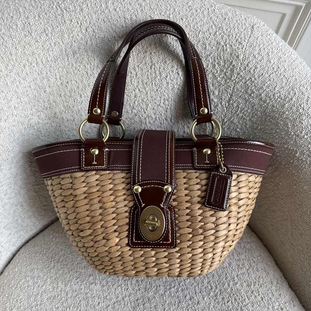 Coach Straw Brown Bucket Tote Bag