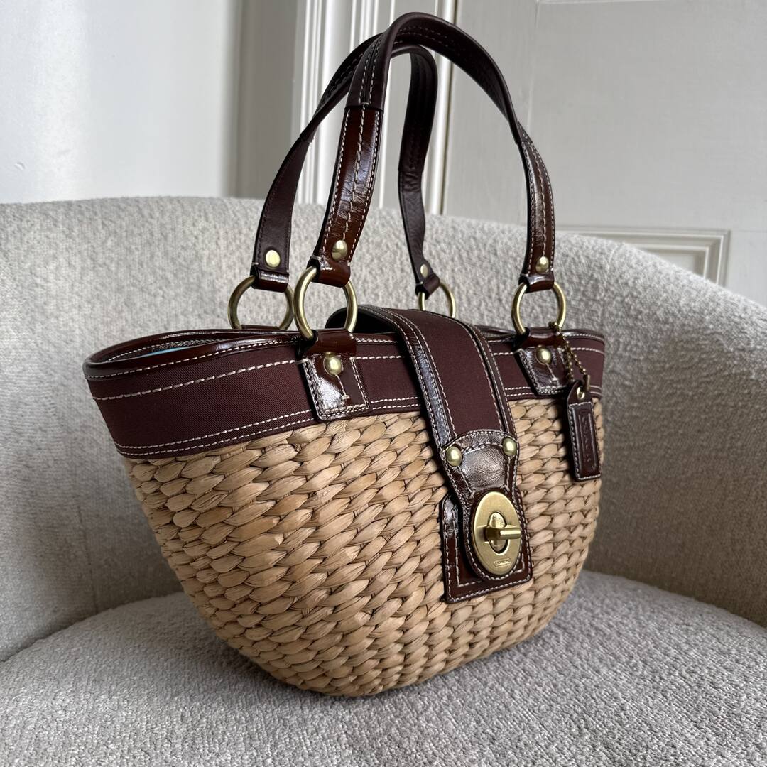 Coach Straw Brown Bucket Tote Bag