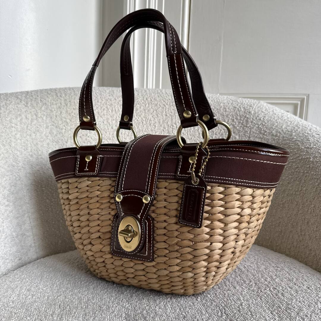 Coach Straw Brown Bucket Tote Bag