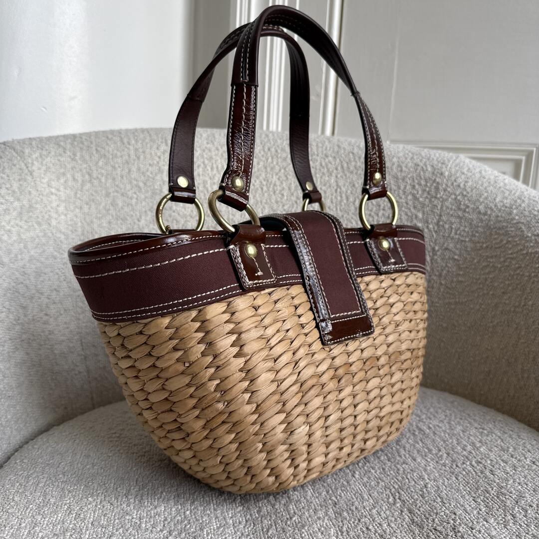 Coach Straw Brown Bucket Tote Bag