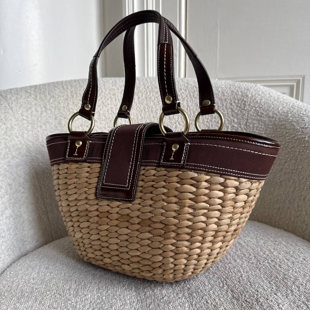 Coach Straw Brown Bucket Tote Bag
