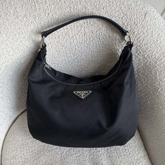 Prada Tessuto Hobo Nylon Black Shoulder Bag