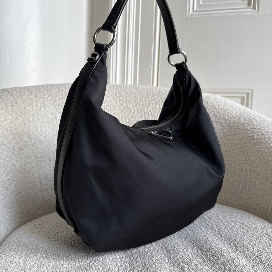 Prada Tessuto Hobo Nylon Black Shoulder Bag