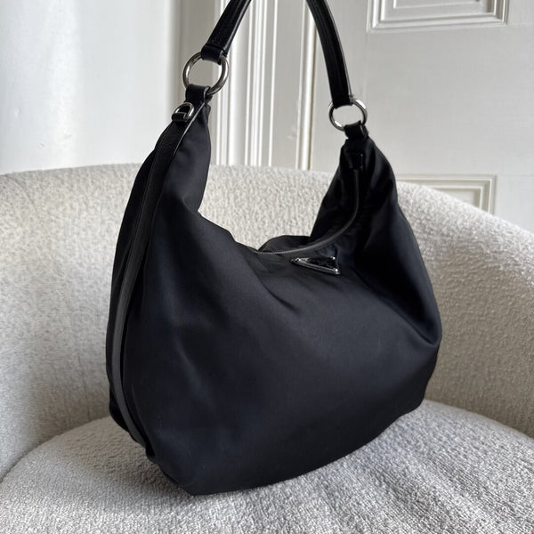 Prada Tessuto Hobo Nylon Black Shoulder Bag