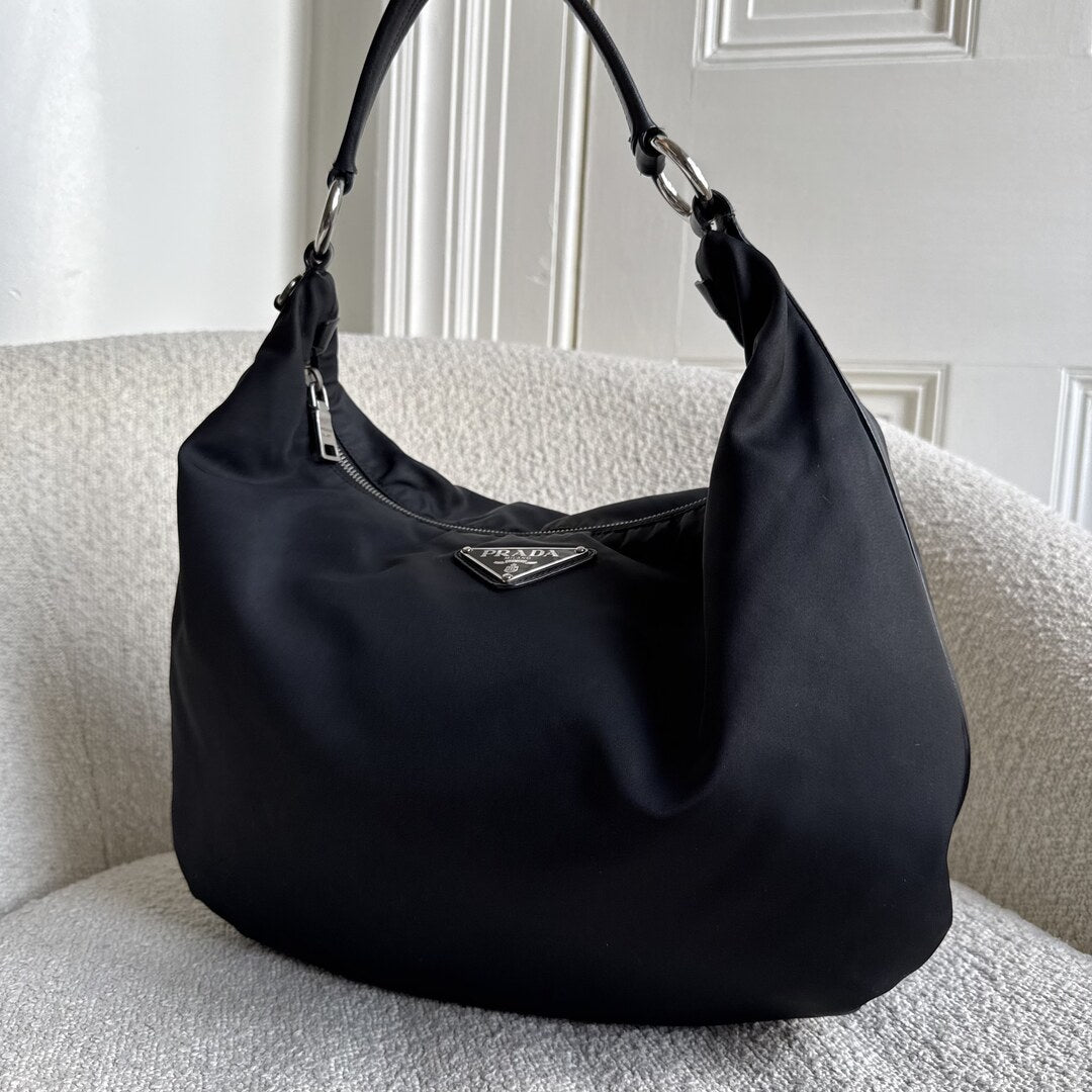 Prada Tessuto Hobo Nylon Black Shoulder Bag