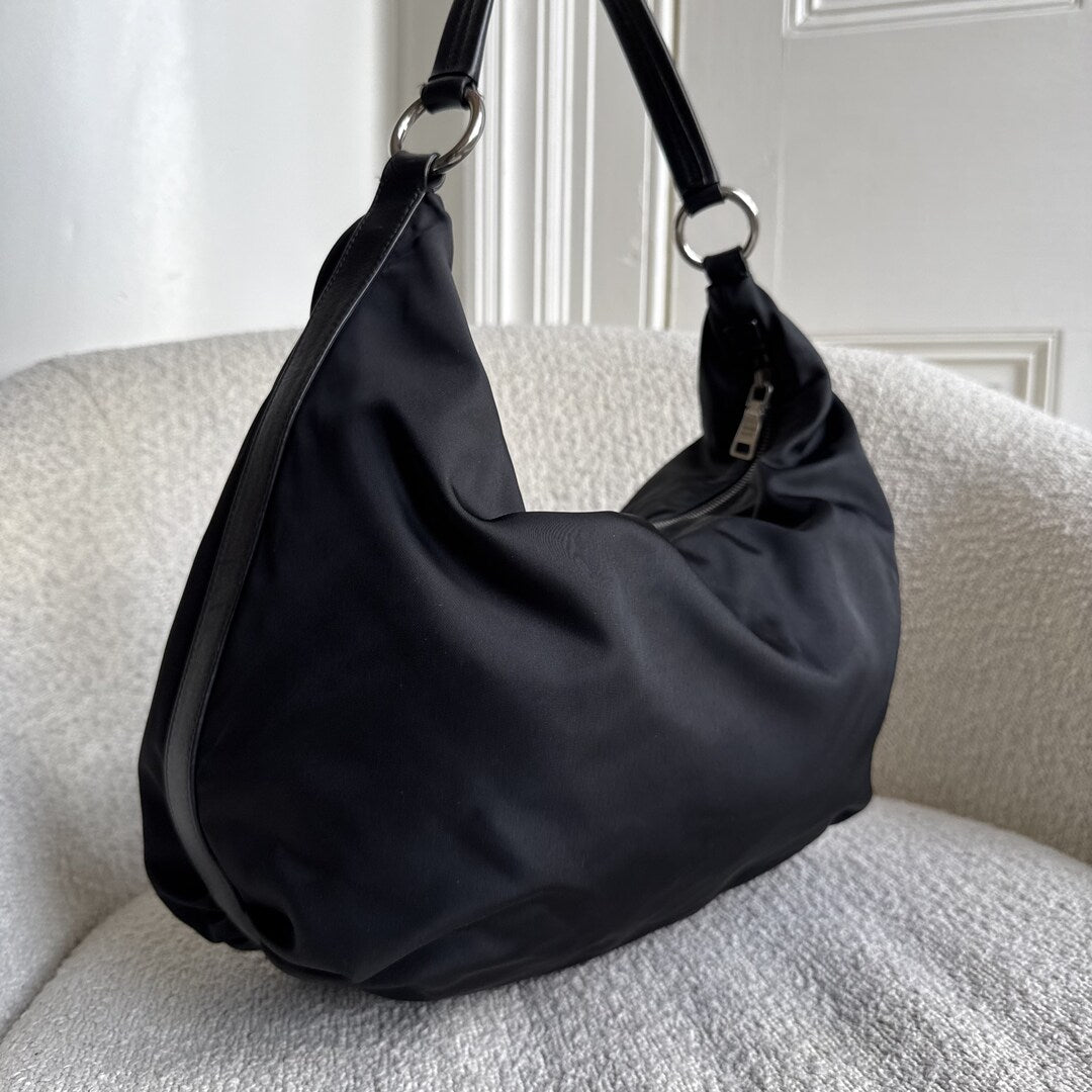 Prada Tessuto Hobo Nylon Black Shoulder Bag