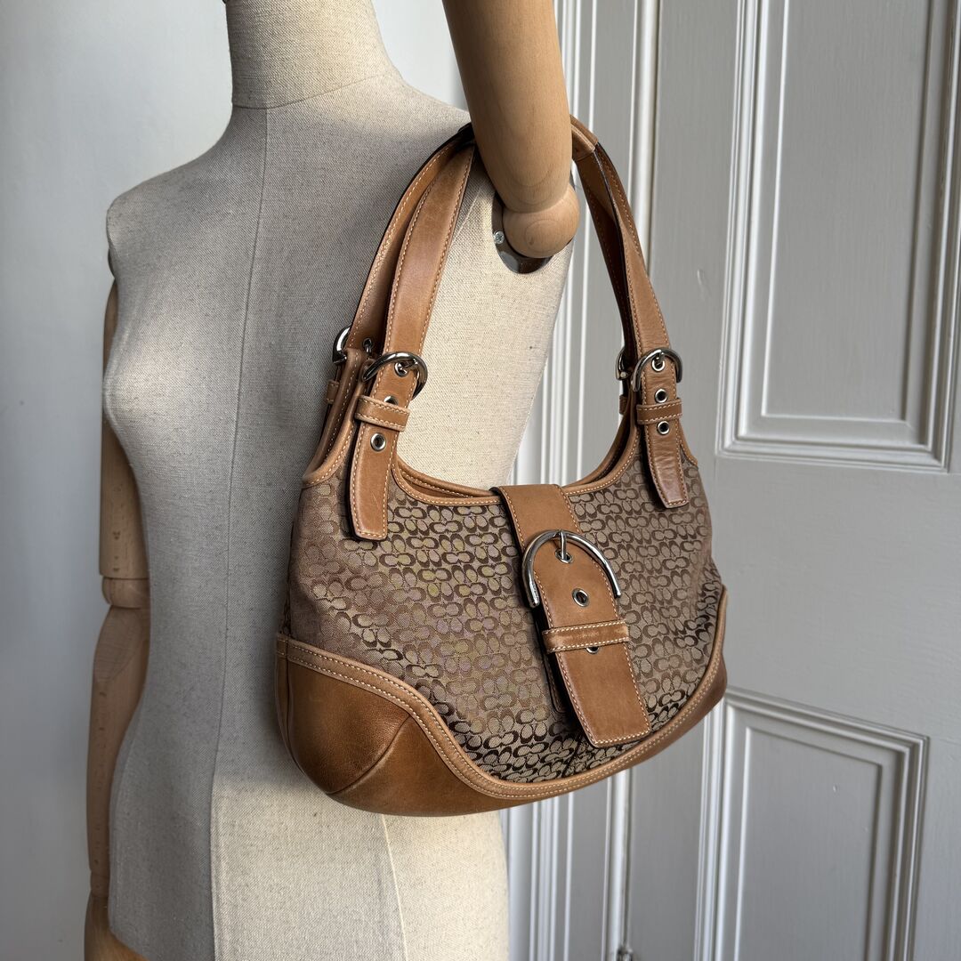 Coach Mini Signature Hobo Buckle Brown Shoulder Bag