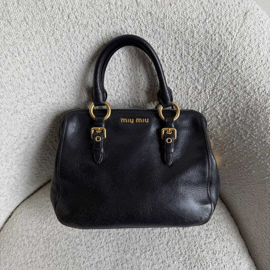 Miu Miu Madras Leather Black Handbag