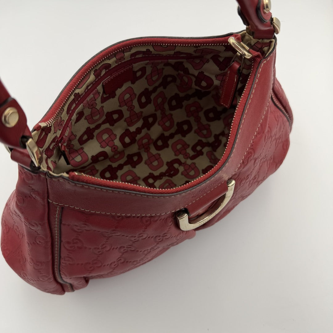 Gucci Guccissima Abbey Leather Red Shoulder Bag